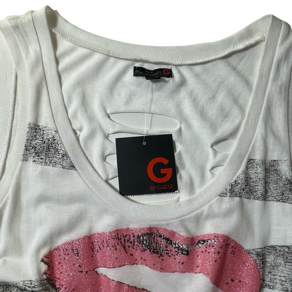NWT Guess Womens Small S White Tank Shredded Cut Out 80s Retro Slashed Ripped - Picture 3 of 16
